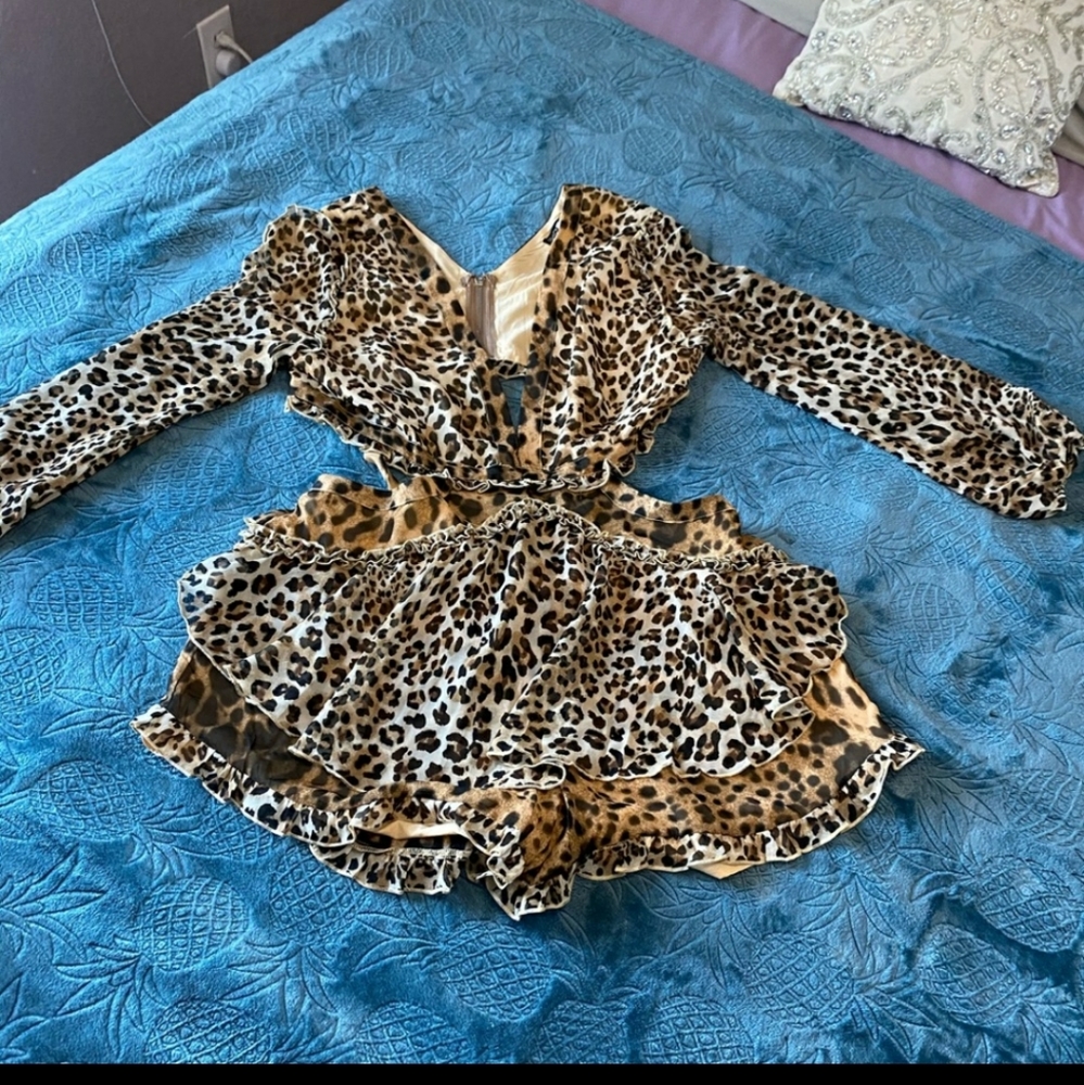 Animal Print Long Sleeve Romper
